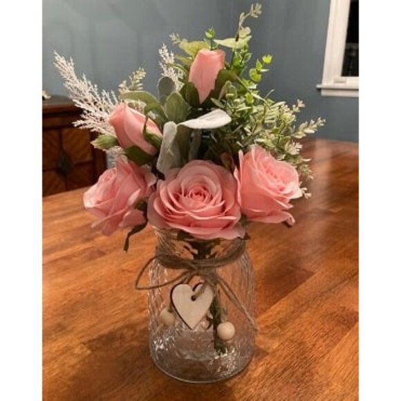 New Faux Flowers with Vase,Artificial Silk Roses in Vase, Fake Plant Eucalyptus - Picture 2 of 2